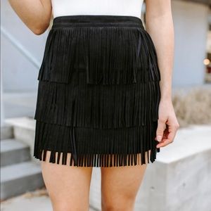Kittenish Black Fringe Mini Skirt